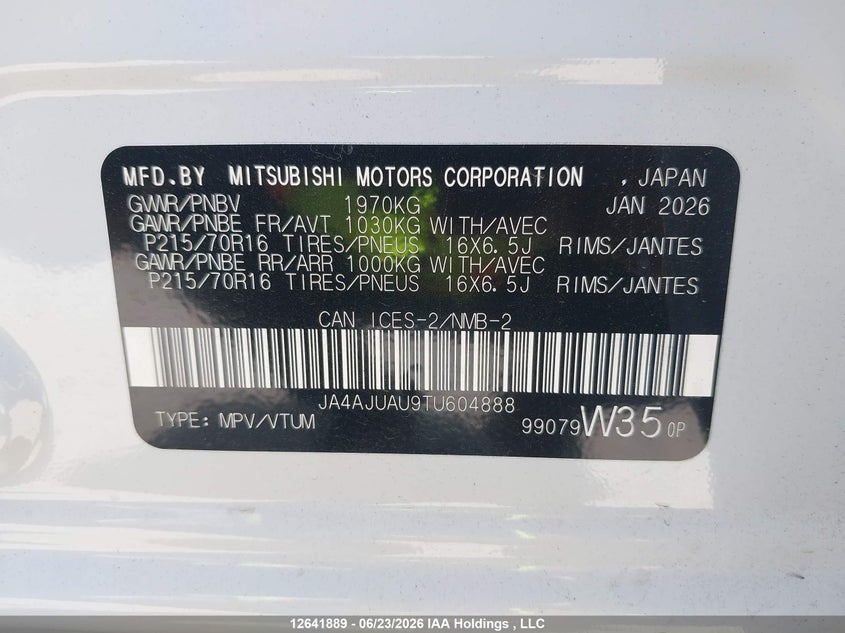 2026 MITSUBISHI RVR SPORT UTILITY VEHICLE 2.0L I-4 DOHC, VVT, 148HP