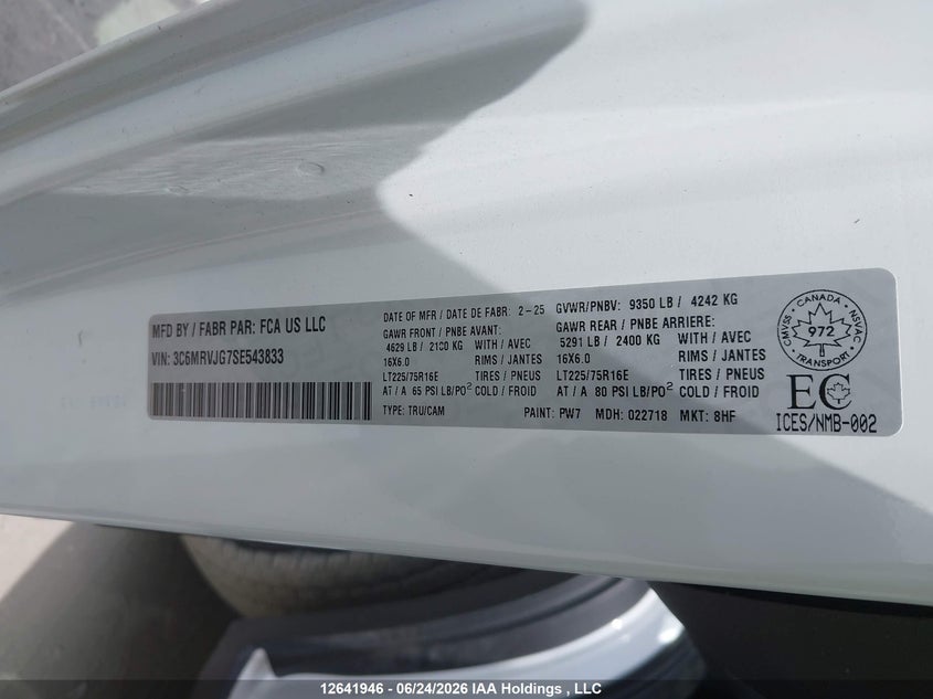 2025 RAM RAM PROMASTER 3500 3500 HIGH VAN 3.6L V-6 DOHC, VVT, 276HP