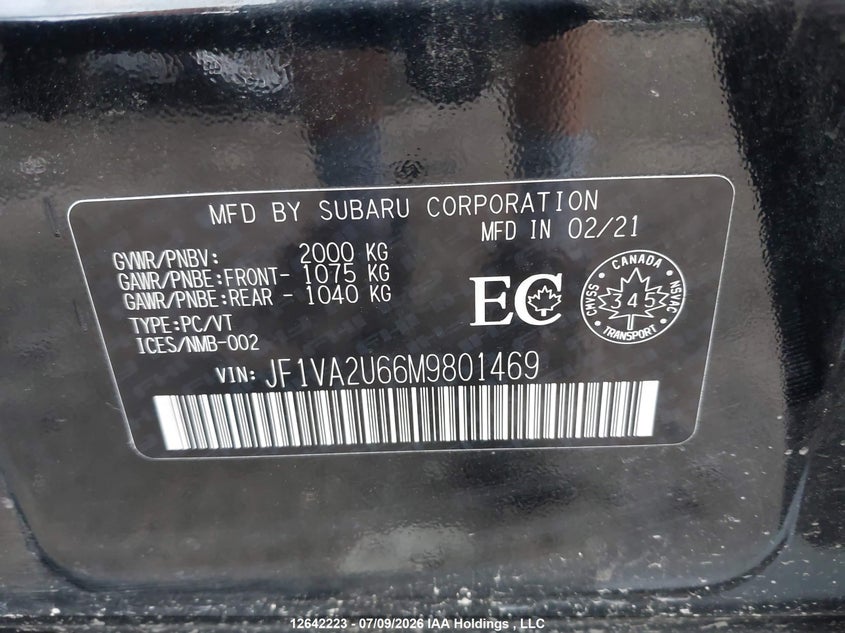 2021 SUBARU WRX STI SEDAN 2.5L H-4 DOHC, VVT, TURBO, 310HP