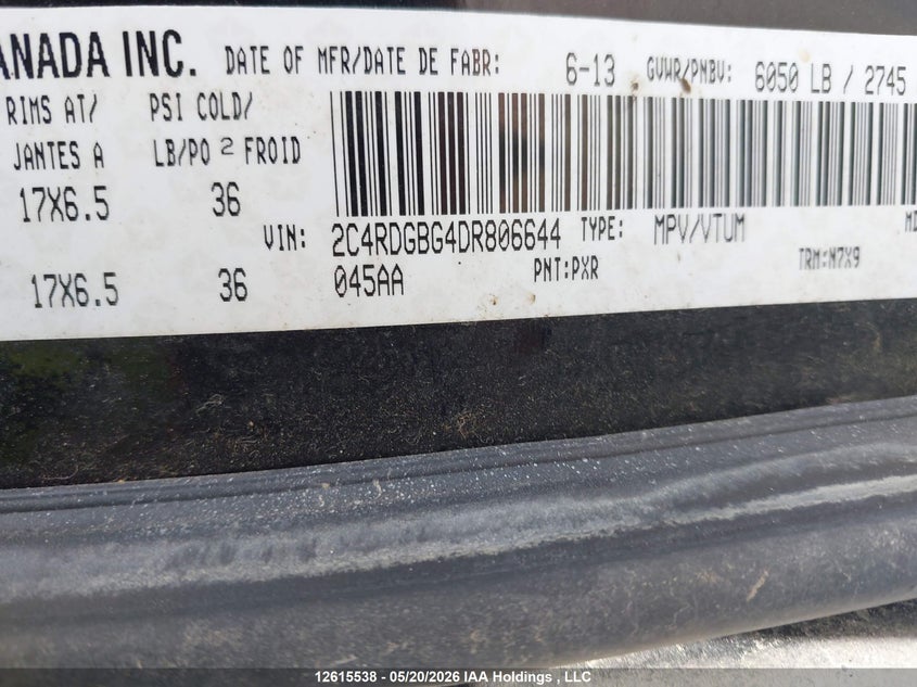 2013 DODGE GRAND CARAVAN SE VAN 3.6L V-6 DOHC, VVT, 283HP