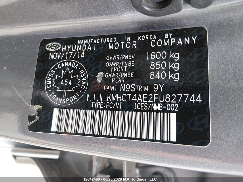 2015 HYUNDAI ACCENT SEDAN 1.6L I-4 DI, DOHC, VVT, 138HP