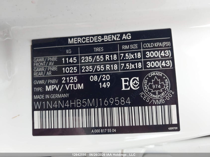 2021 Mercedes-Benz Gla 250 4Matic VIN: W1N4N4HB5MJ169584 Lot: 12642598