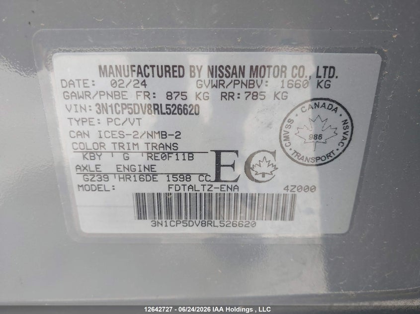 2024 Nissan Kicks Sr VIN: 3N1CP5DV8RL526620 Lot: 12642727