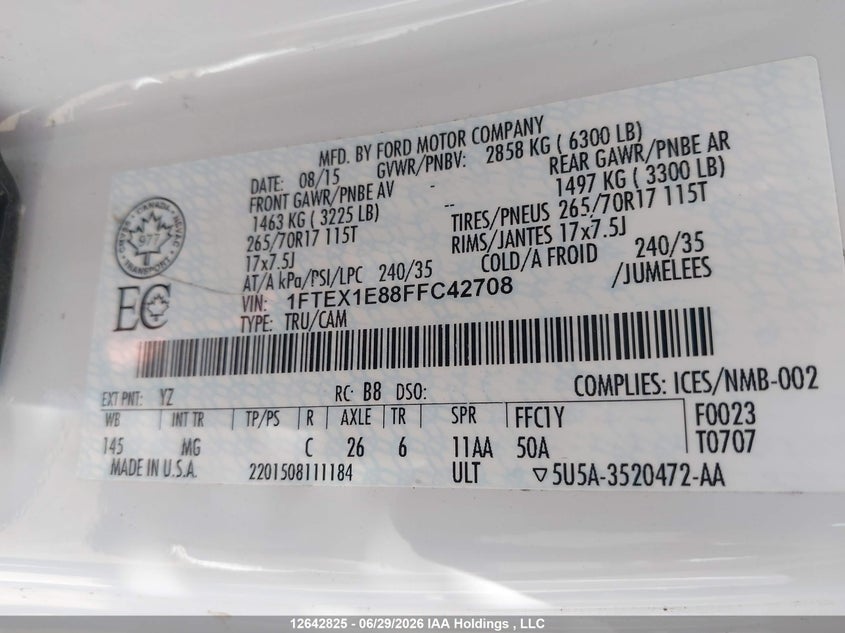 2015 FORD F-150 PICKUP 3.5L V-6 DOHC, VVT, 282HP