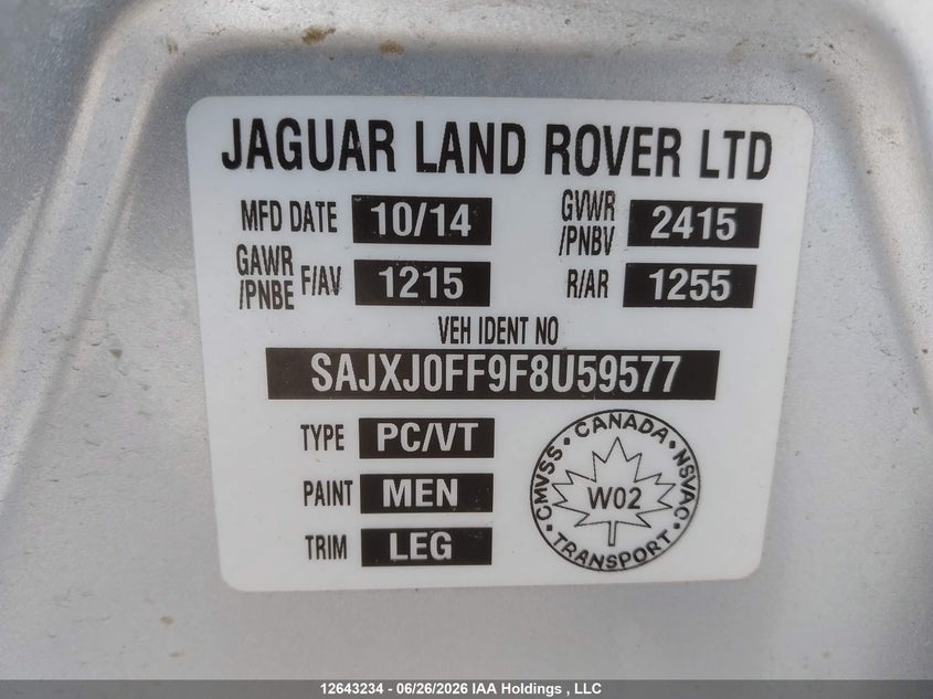2015 JAGUAR XF SEDAN 3.0L V-6 DI, DOHC, VVT, SUPERCHARGER, 340HP