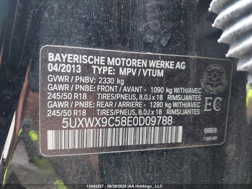 2014 BMW X3 SPORT UTILITY VEHICLE 2.0L I-4 DI, DOHC, VVT, TURBO, 241HP