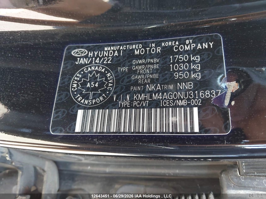 2022 Hyundai Elantra Essential Ivt With Hyundai Smartsense Package VIN: KMHLM4AG0NU316837 Lot: 12643451