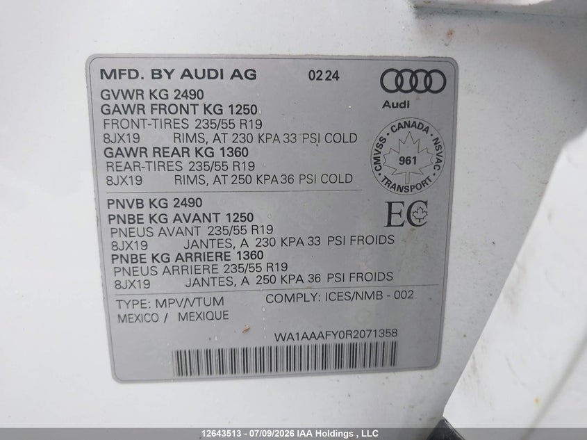 2024 AUDI Q5 SPORT UTILITY VEHICLE 2.0L I4 N