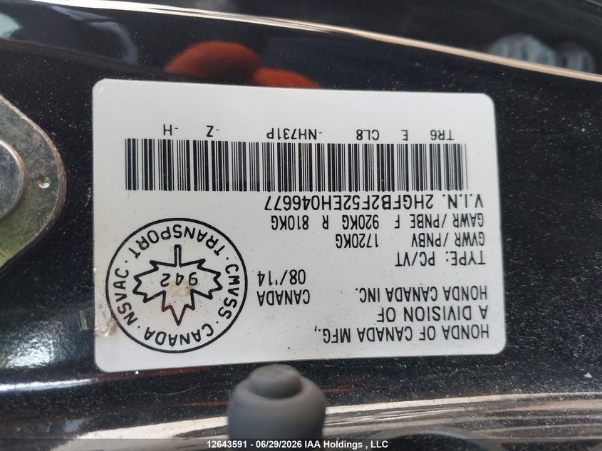2014 HONDA CIVIC SEDAN 1.8L I4 FI SOHC 16V NF4