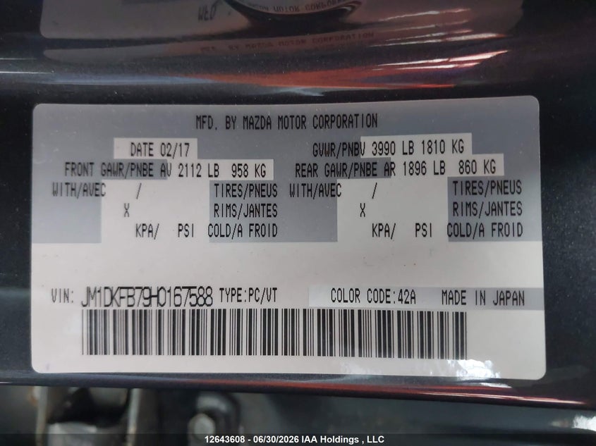 2017 Mazda Cx-3 Gx VIN: JM1DKFB79H0167588 Lot: 12643608