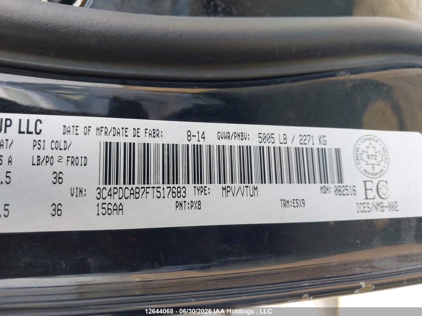 2015 Dodge Journey Cvp/Se Plus VIN: 3C4PDCAB7FT517683 Lot: 12644068