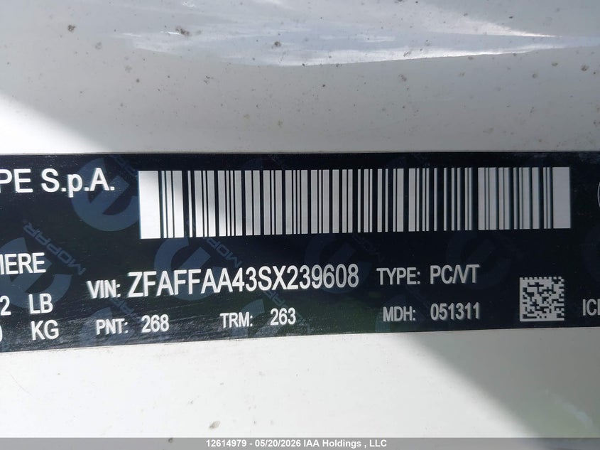 2025 Fiat 500E Bev Red VIN: ZFAFFAA43SX239608 Lot: 12614979X