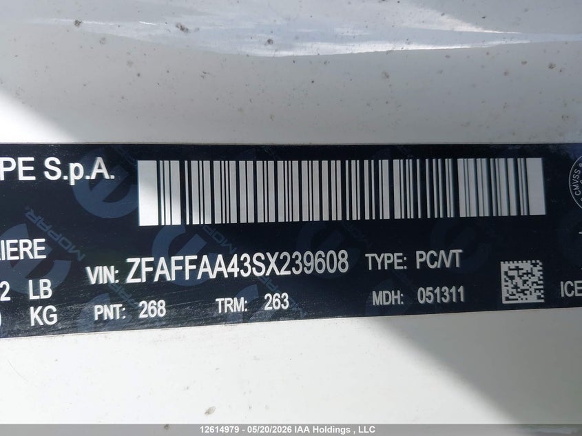 2025 Fiat 500E Bev Red VIN: ZFAFFAA43SX239608 Lot: 12614979X