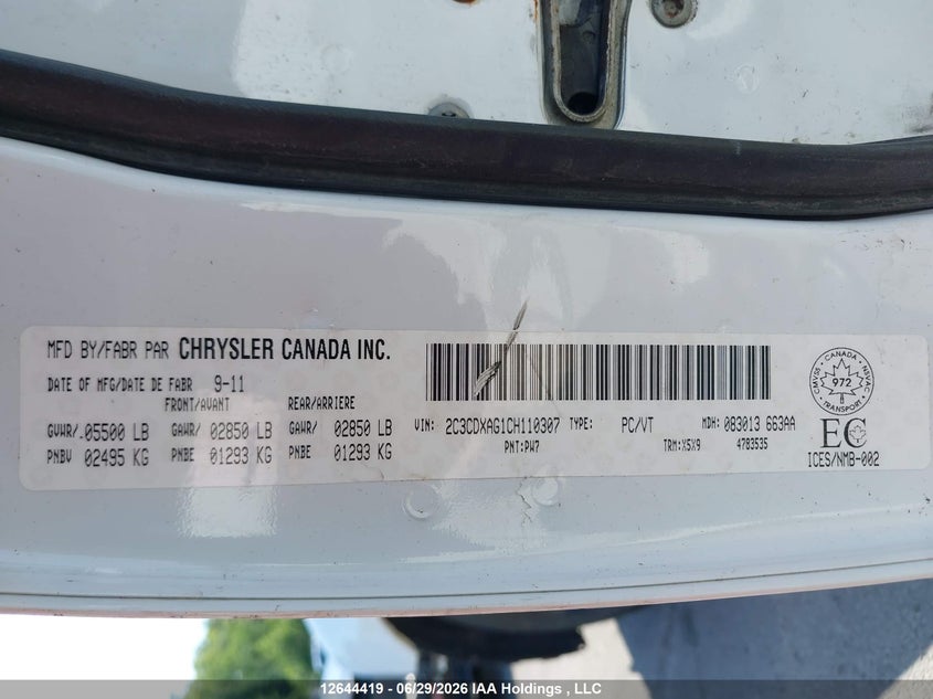 2012 Dodge Charger VIN: 2C3CDXAG1CH110307 Lot: 12644419