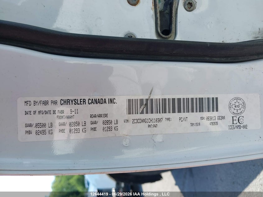 2012 Dodge Charger VIN: 2C3CDXAG1CH110307 Lot: 12644419