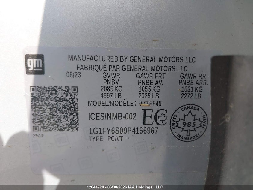 2023 Chevrolet Bolt Euv Lt VIN: 1G1FY6S09P4166967 Lot: 12644720