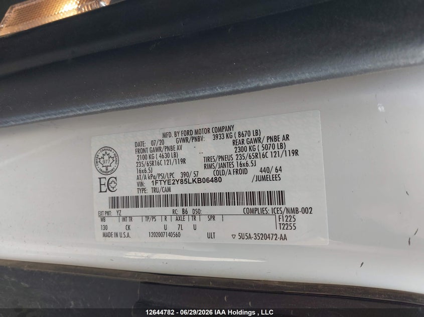 2020 FORD TRANSIT-150 CARGO VAN 3.5L V-6 DI, DOHC, VVT, 275HP