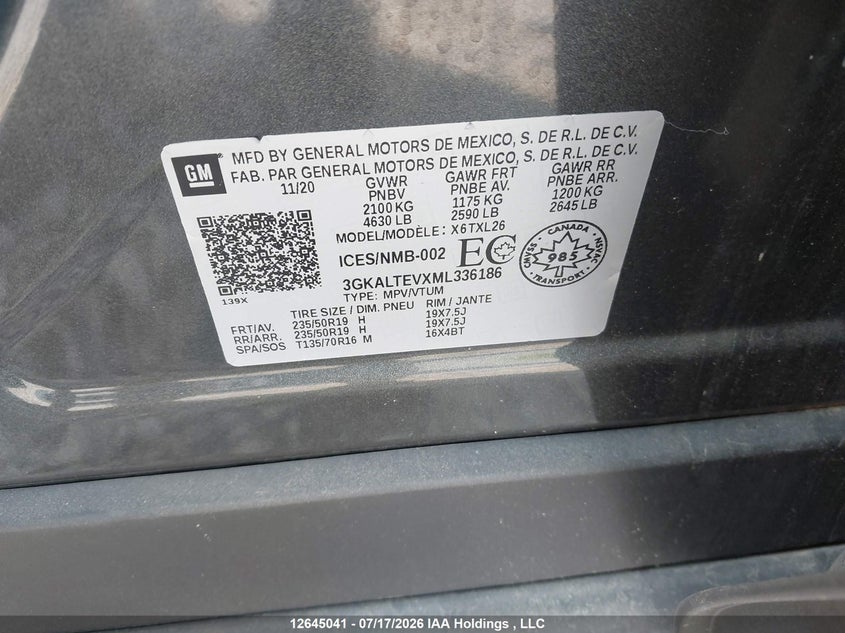 2021 GMC Terrain Sle VIN: 3GKALTEVXML336186 Lot: 12645041