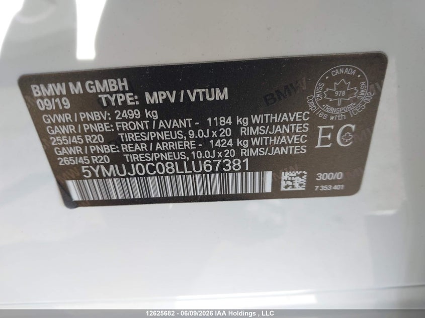 2020 BMW X4 M Competition VIN: 5YMUJ0C08LLU67381 Lot: 12625682X