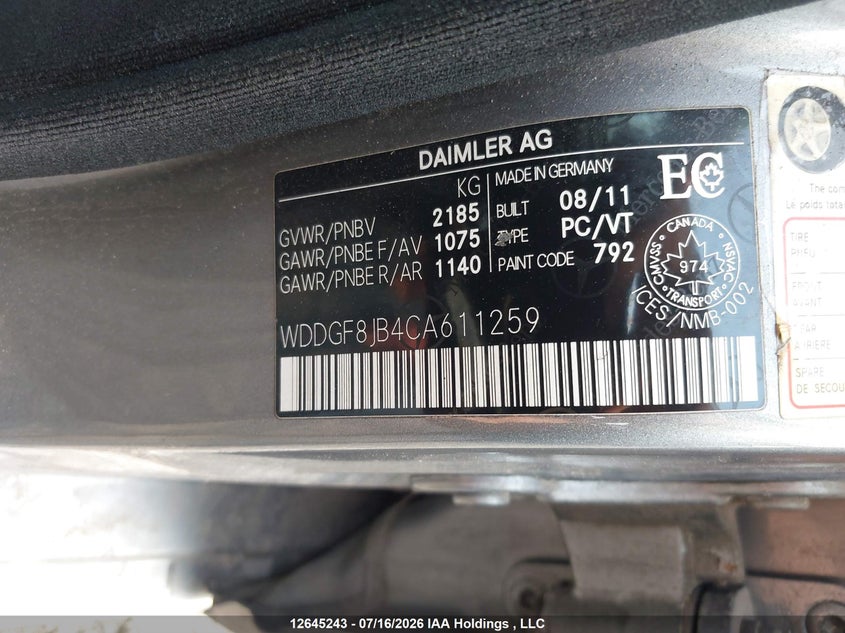 2012 Mercedes-Benz C 350 4Matic VIN: WDDGF8JB4CA611259 Lot: 12645243