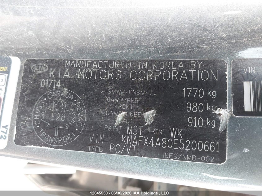 2014 KIA FORTE SEDAN 2.0L I-4 DI, DOHC, VVT, 173HP