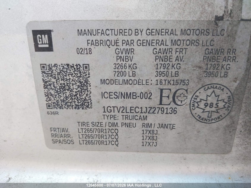 2018 GMC SIERRA 1500 PICKUP 5.3L V-8 DI, VVT, 355HP