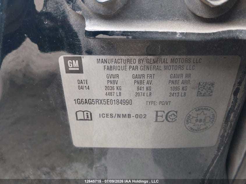 2014 Cadillac Ats VIN: 1G6AG5RX5E0184990 Lot: 12645715
