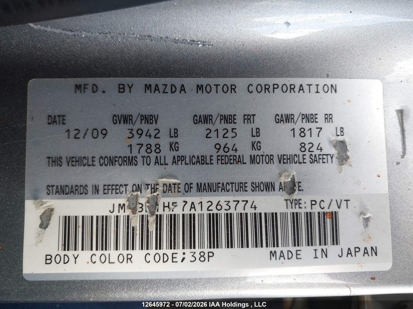 2010 MAZDA 3 HATCHBACK 2.0L I-4 DOHC, VVT, 148HP