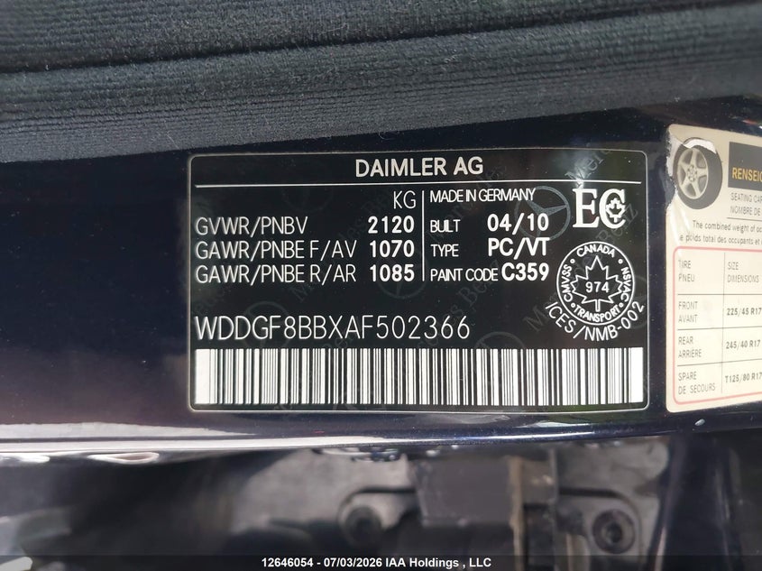 2010 Mercedes-Benz C 300 4Matic VIN: WDDGF8BBXAF502366 Lot: 12646054