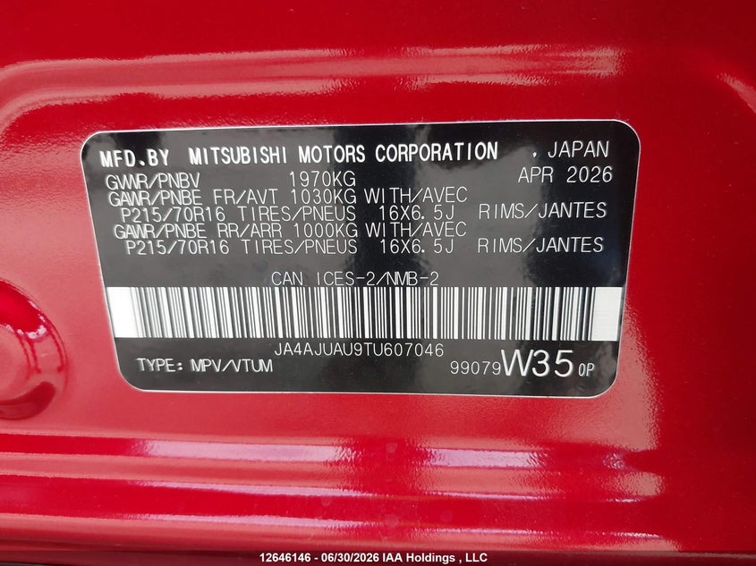 2026 MITSUBISHI RVR SPORT UTILITY VEHICLE 2.0L I-4 DOHC, VVT, 148HP