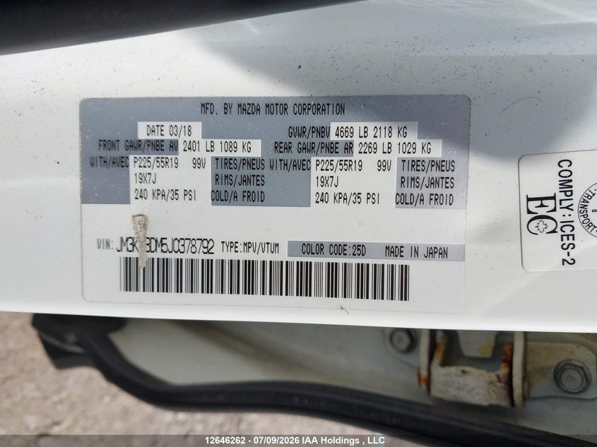 2018 MAZDA CX -5 GT 4DR AWD SPORT UTILITY VEHICLE 2.5L I-4 DI, DOHC, VVT, 187HP