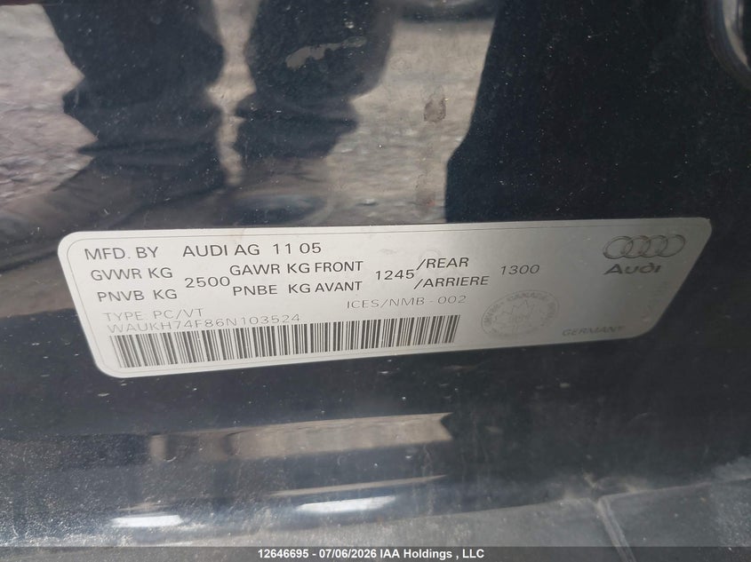 2006 AUDI A6 ALLROAD WAGON 3.1L V6 FI DOHC F