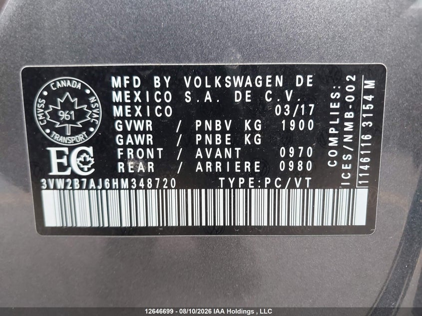 2017 VOLKSWAGEN JETTA SEDAN 1.4L I-4 DI, DOHC, VVT, TURBO, 150HP