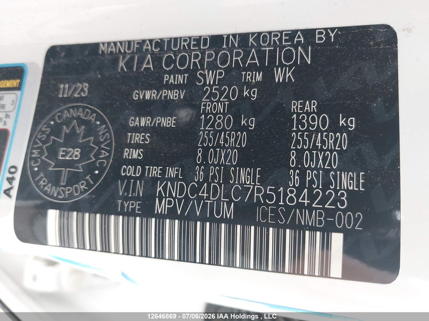 2024 Kia Ev6 Land W/Gt-Line Pkg 1/Land W/Gt-Line Pkg 2 VIN: KNDC4DLC7R5184223 Lot: 12646869