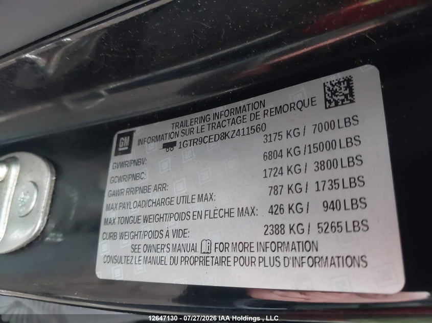 2019 GMC SIERRA PICKUP 5.3L V-8 DI, VVT, 355HP