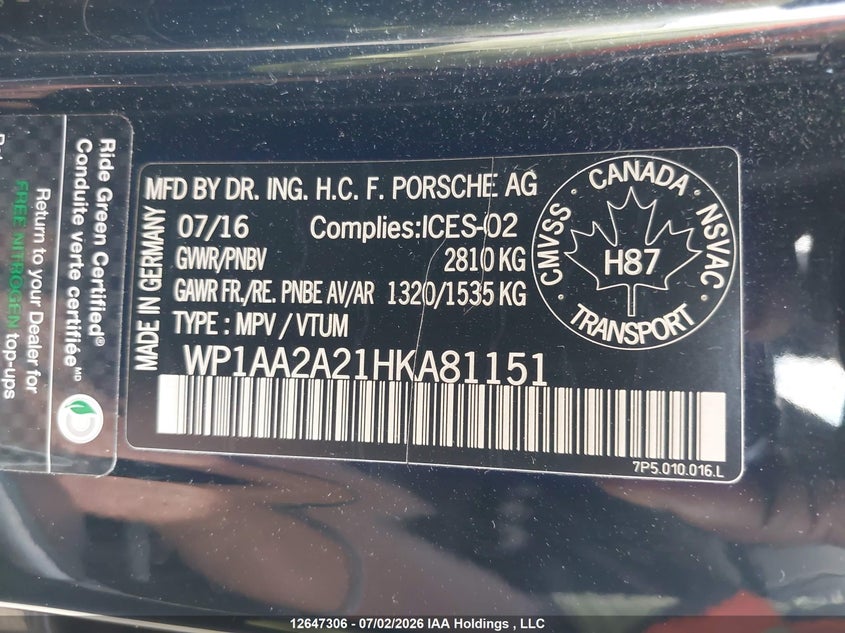2017 Porsche Cayenne Platinum Edition VIN: WP1AA2A21HKA81151 Lot: 12647306