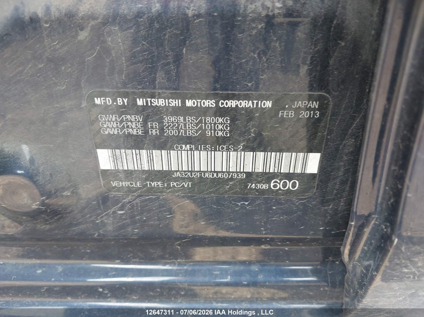 2013 MITSUBISHI LANCER SEDAN 2.0L I-4 DOHC, VVT, 148HP