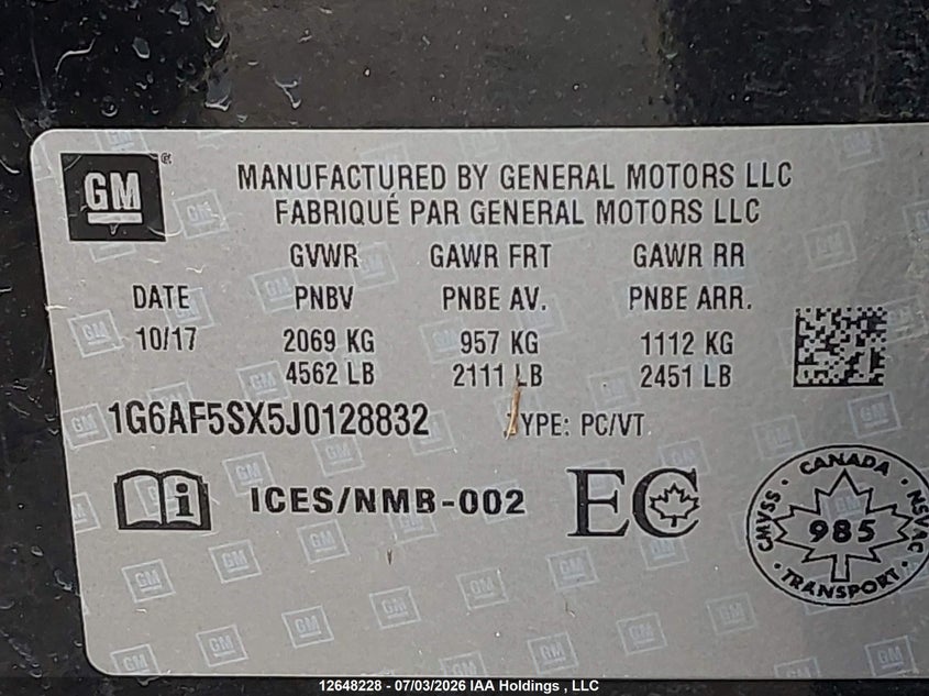 2018 Cadillac Ats Luxury VIN: 1G6AF5SX5J0128832 Lot: 12648228