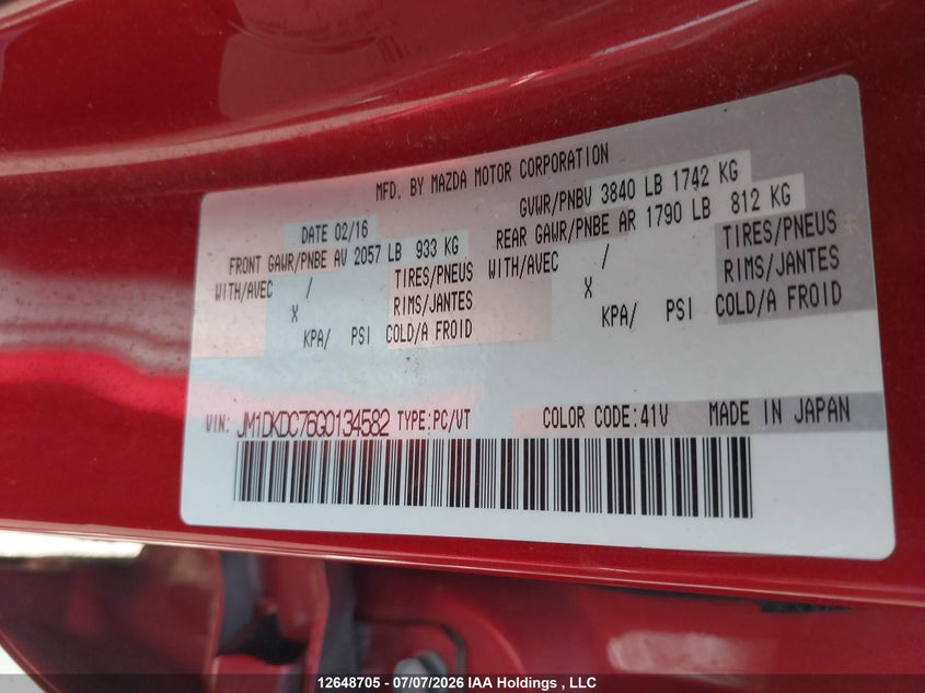 2016 Mazda Cx-3 VIN: JM1DKDC76G0134582 Lot: 12648705