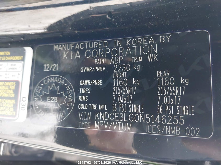 2022 Kia Niro Ex Premium VIN: KNDCE3LG0N5146255 Lot: 12648762