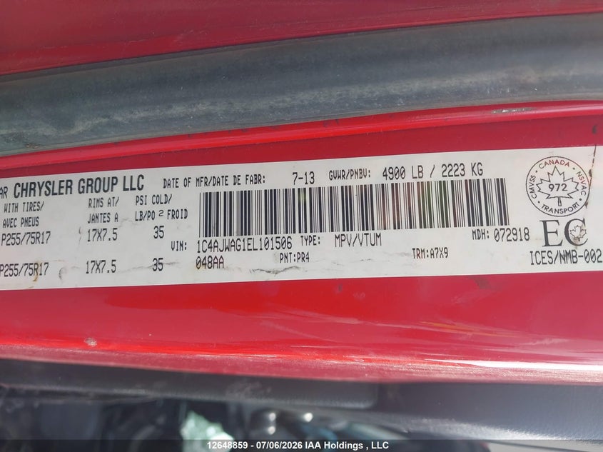 2014 Jeep Wrangler VIN: 1C4AJWAG1EL101506 Lot: 12648859