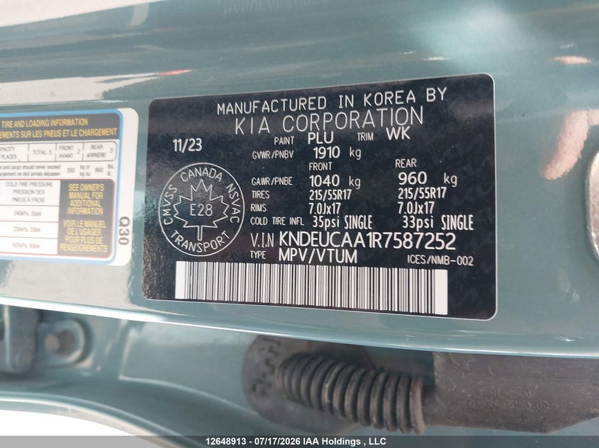 2024 Kia Seltos S VIN: KNDEUCAA1R7587252 Lot: 12648913