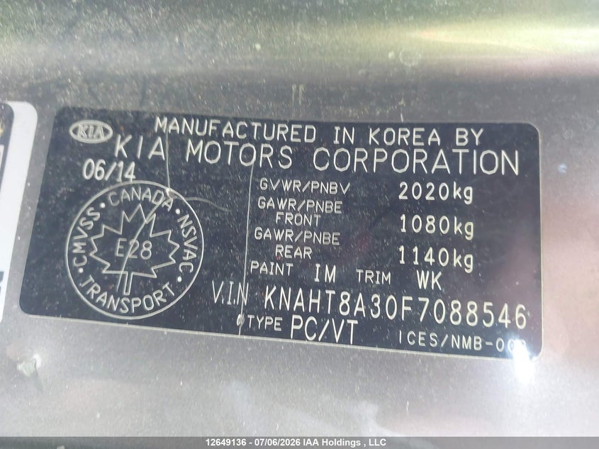 2015 KIA RONDO HATCHBACK 2.0L I-4 DI, DOHC, VVT, 164HP
