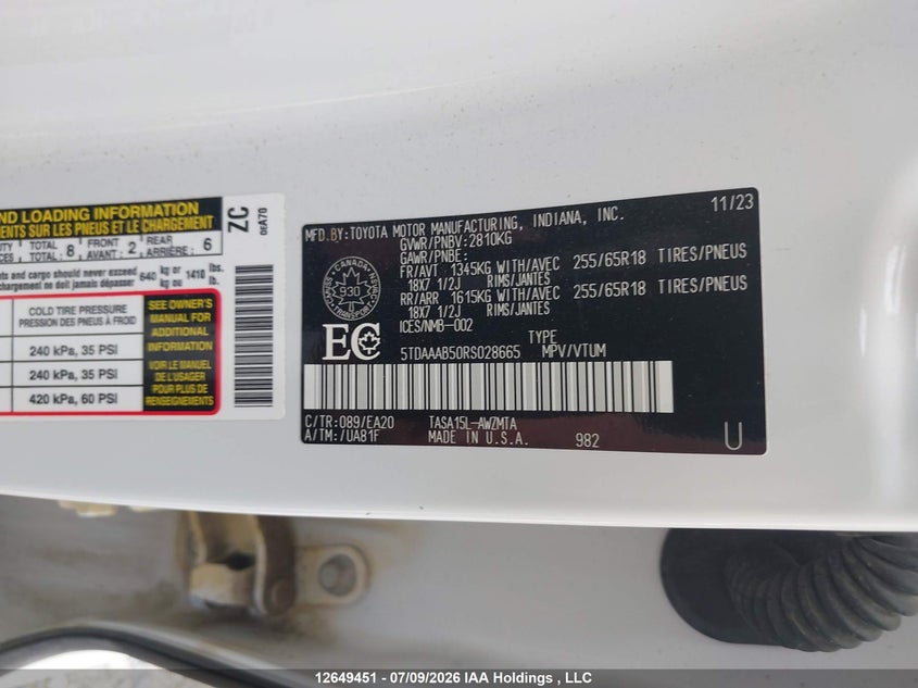 2024 TOYOTA HIGHLANDER SPORT UTILITY VEHICLE 2.4L I-4 DI, DOHC, VVT, TURBO, 265HP