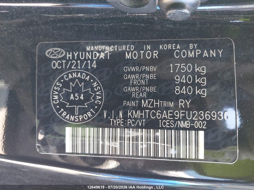 2015 Hyundai Veloster Turbo VIN: KMHTC6AE9FU236936 Lot: 12649619