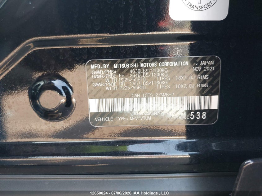 2022 MITSUBISHI ECLIPSE CROSS SPORT UTILITY VEHICLE 1.5L I-4 DI, DOHC, VVT, TURBO, 152HP