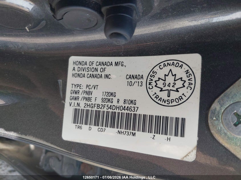 2013 HONDA CIVIC SEDAN 1.8L I-4 VVT, 140HP