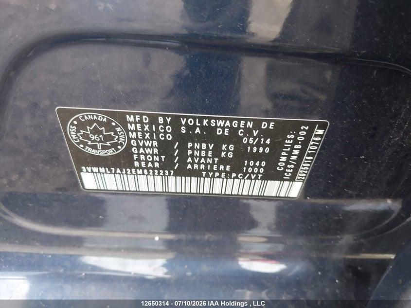 2014 VOLKSWAGEN JETTA SEDAN 2.0L I-4 DI, DOHC, TURBO, 140HP