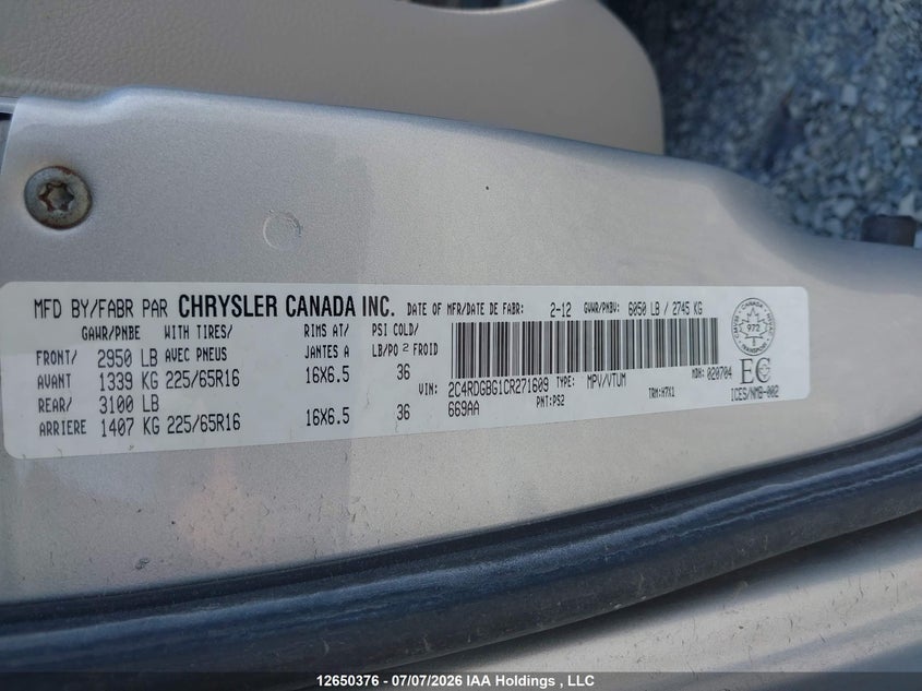2012 DODGE CARAVAN VAN 3.6L V-6 DOHC, VVT, 283HP