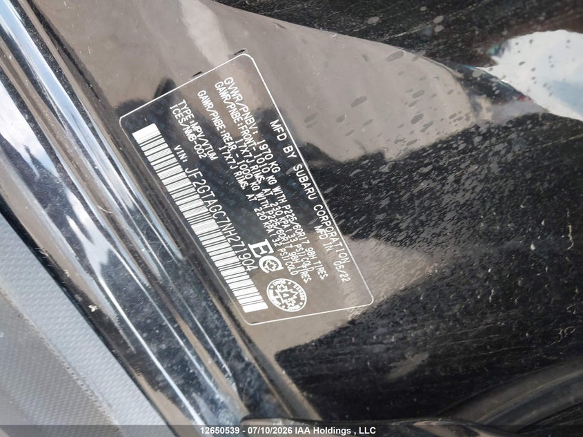 2022 Subaru Crosstrek Premium VIN: JF2GTAGC7NH271904 Lot: 12650539
